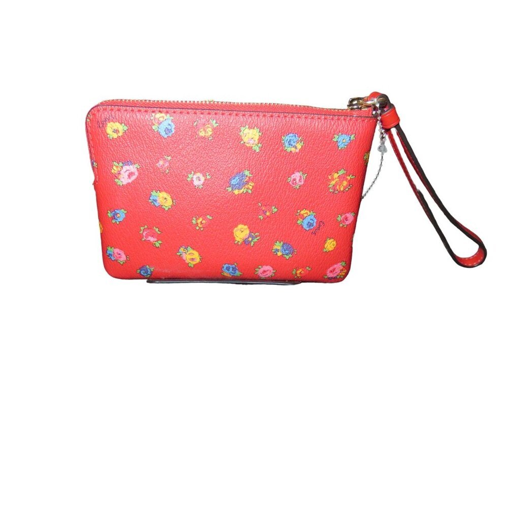 COACH Corner Zip Wristlet Miami Red Rose Print 4 X 6 - Picture 2 of 13